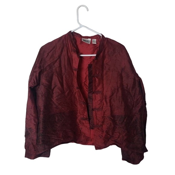 Chico's Jackets & Blazers - Chico's Design Burgundy Button Loop 100% Silk Casual Blazer Jacket Womans Size 2